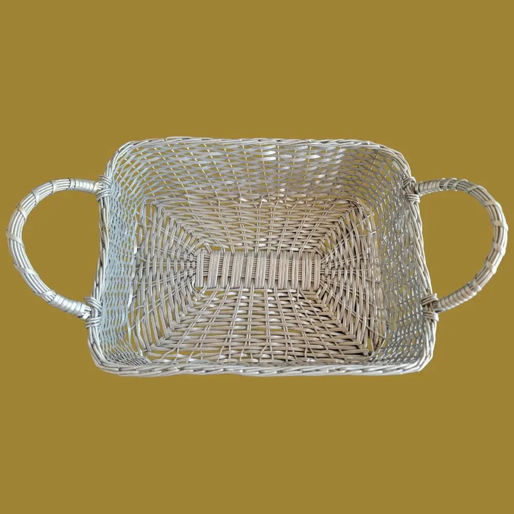 Vintage 1970s MCM Double Handled French Woven Metal Bread Basket